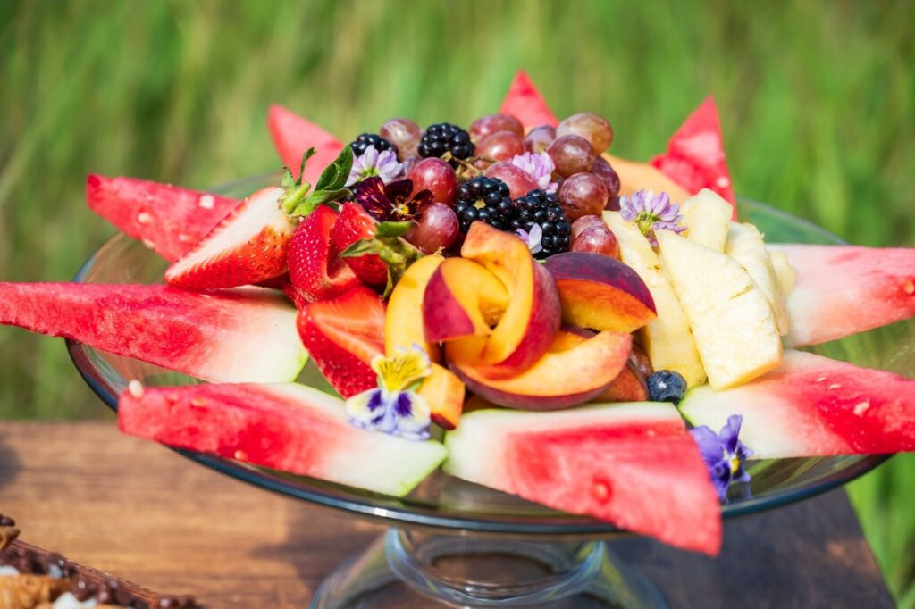A plate of fruit on a table